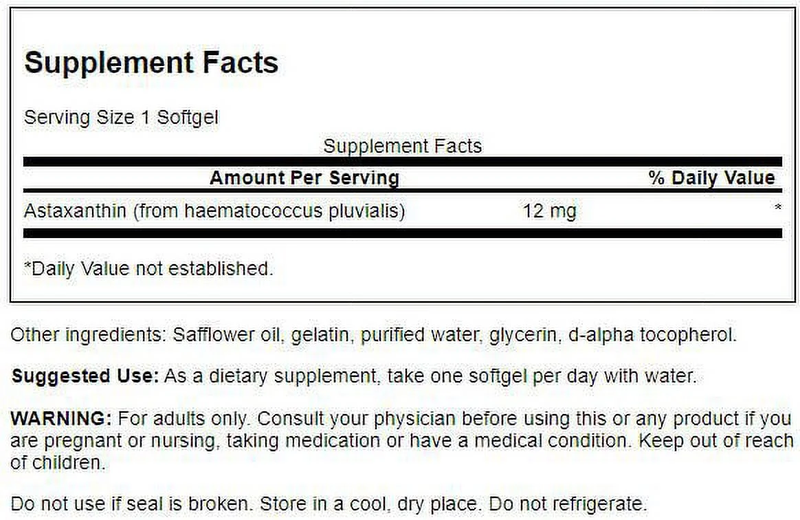 Swanson Astaxanthin - Maximum Strength 12 mg 30 Sgels 3 Pack