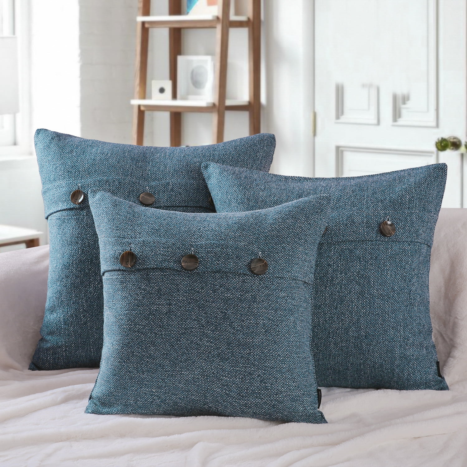 Phantoscope Triple Buttons Cotton Blend Series Farmhouse Square Decorative Throw Pillow Cusion for Couch, 20