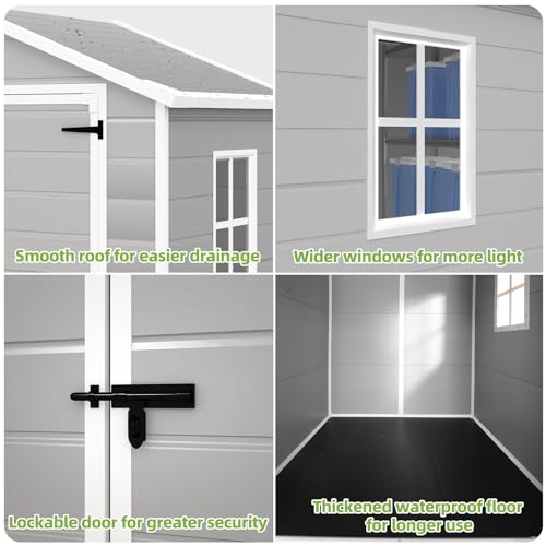 Outdoor Storage Shed 6x4.4FT, Resin Shed Plastic with Floor for Garden Tool,Waterproof Outdoor Resin Storage,Lockable Doors for Patio,Yard,Lawn (LightGray 6x4)