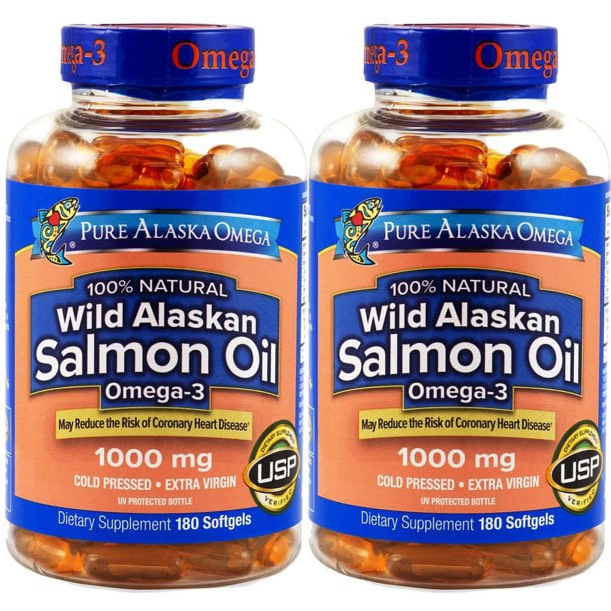 2 Pack | Pure Alaska Omega Wild Salmon Oil 1,000 mg Softgel, 180 Ct
