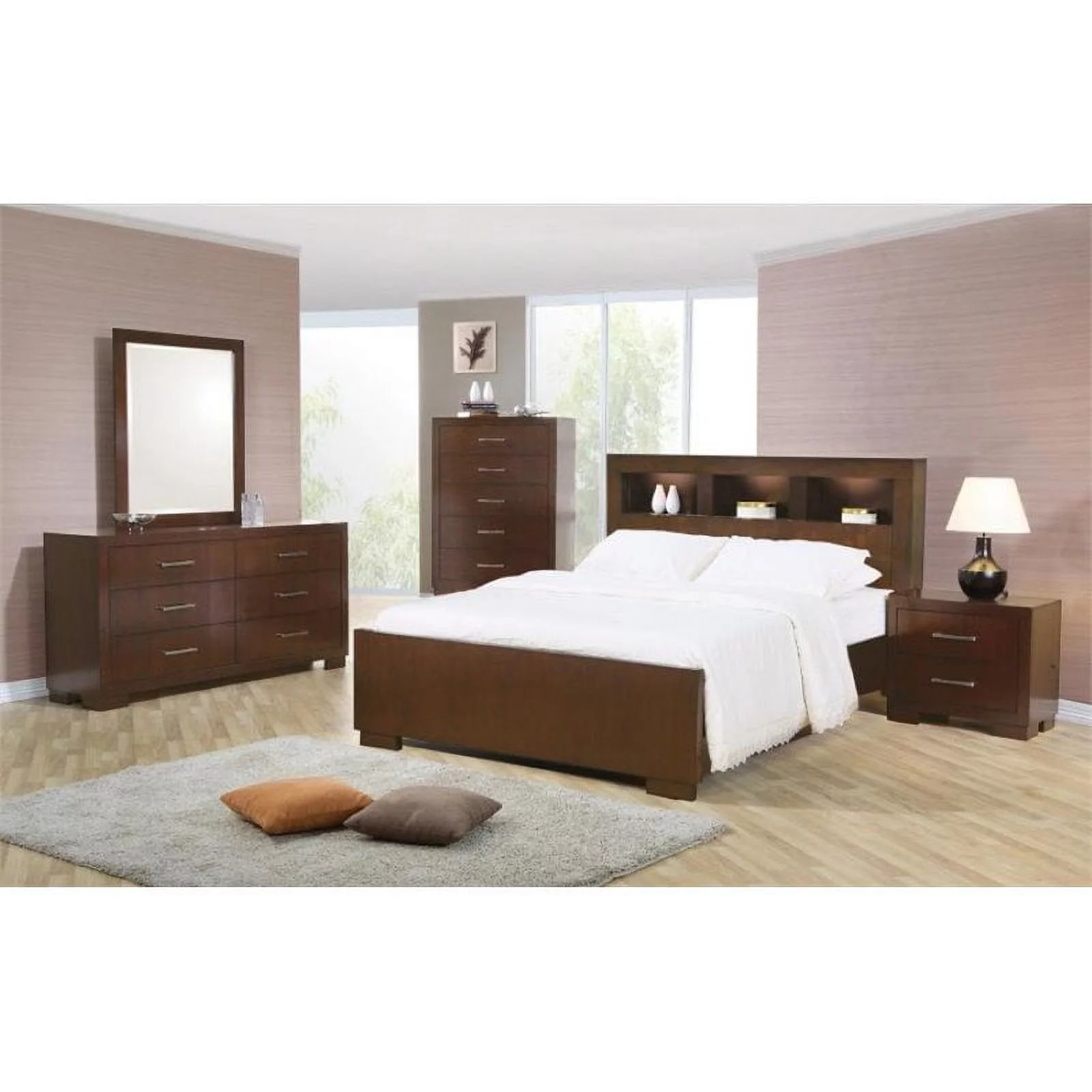 Jessica Bedroom Set with Bookcase Headboard Cappuccino