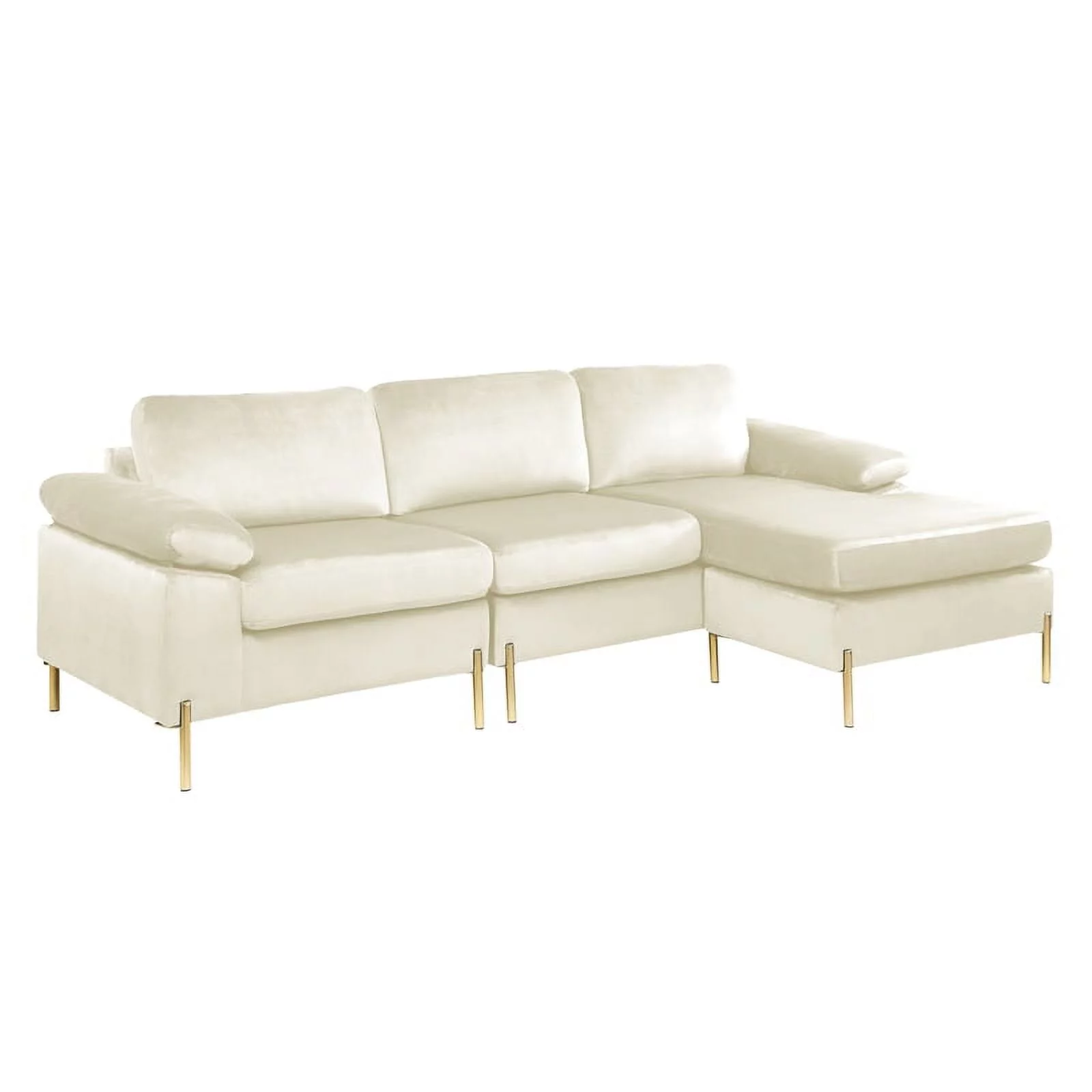 Pemberly Row Modern Velvet Sectional Sofa in Beige/Gold legs