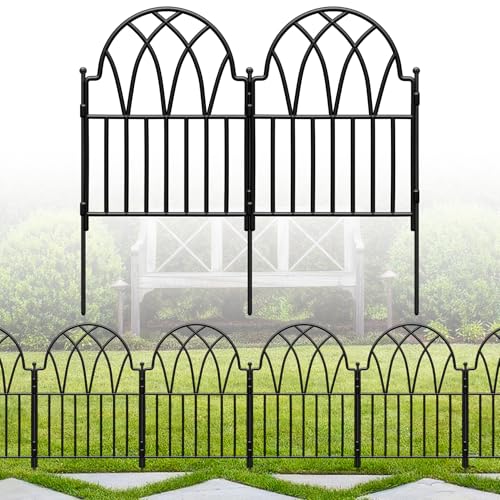 Garden Fence, 24 in(H) x 10.17ft(L) Arched Metal Fence Panel No Dig Fence, Ground Stake Animal Barrier Fence for Dog, Flower Bed Edging Wire Border Panel Fencing for Yard Patio Outdoor Decor