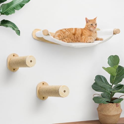 Cat Wall Hammock, Cat Climbing Shelves with 2 Steps, Wall Mounted Furniture Bed and Perches for Climbing, Sleeping, Playing, for Indoor Large Cats or Kitty