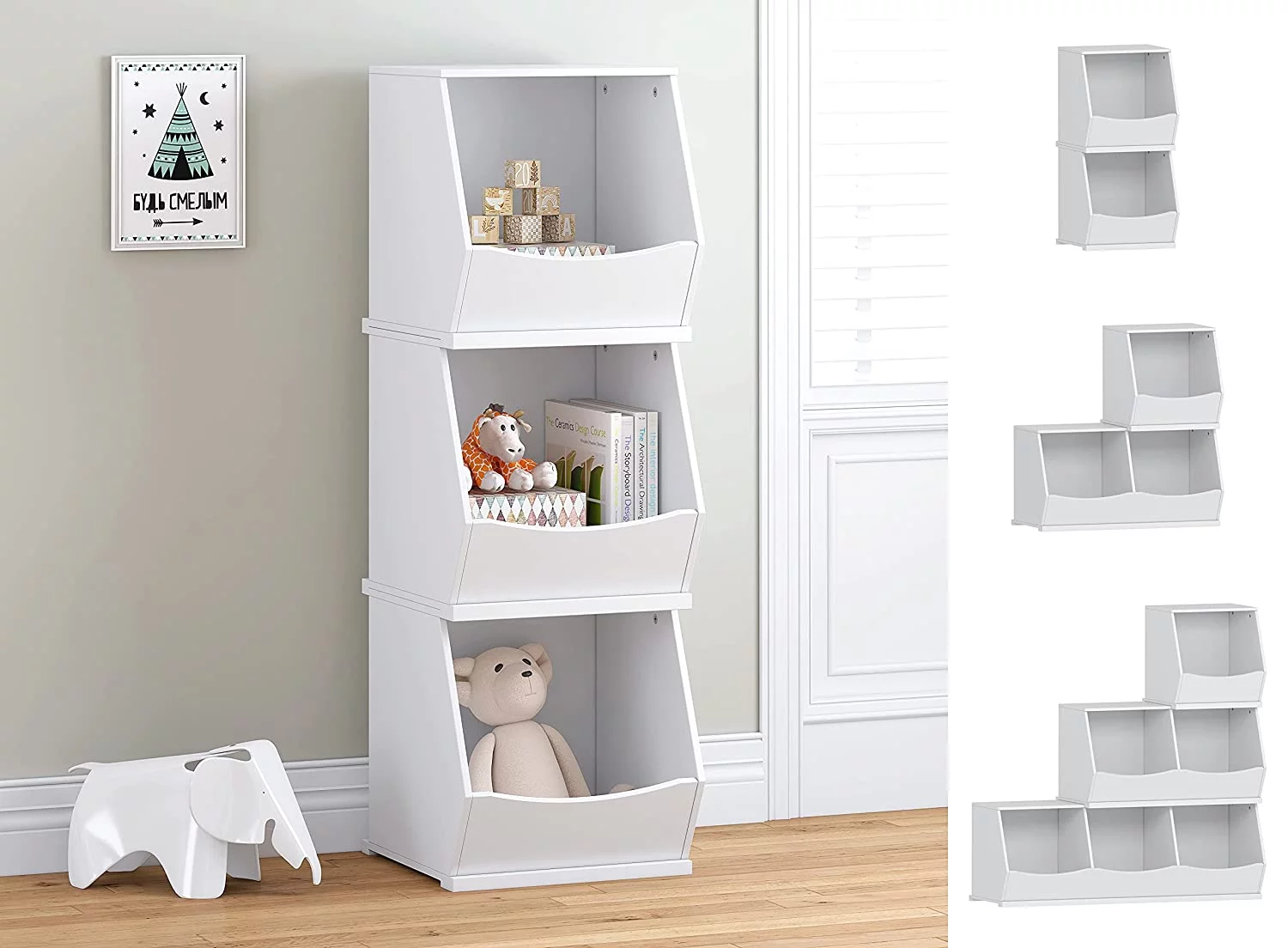 UTEX Toy Storage Organizer,Stackable Kids Toy Storage Cubby,Toy Boxes and Storage for Playroom,Bedroom,Nursery School,White