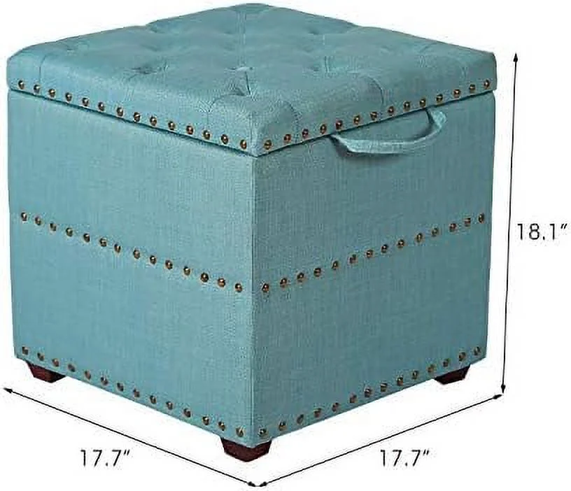 TJUNBOLIFE Ottoman Cube Foot  Stool Square Coffee Table with Tray Lid (Sky Blue)
