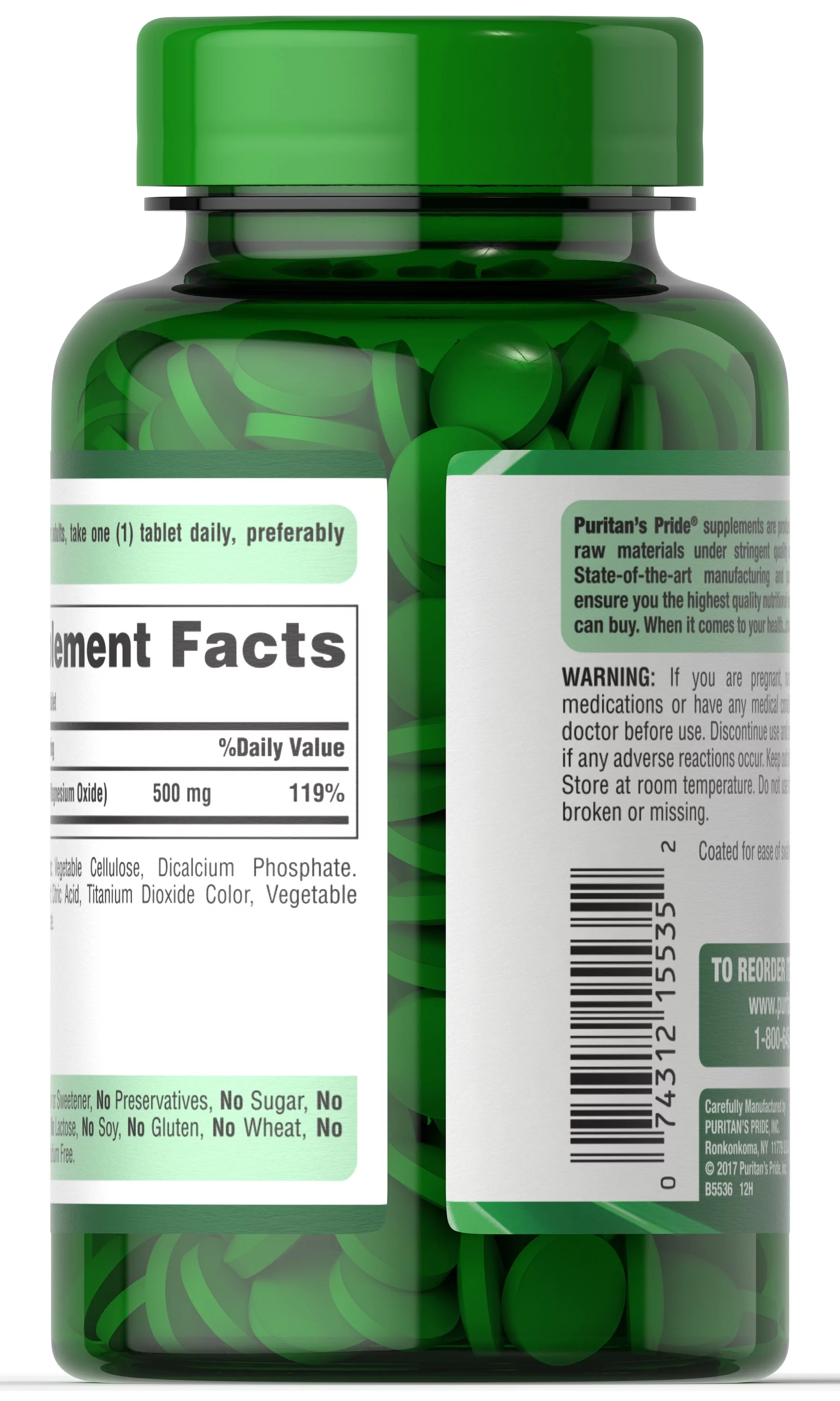 Puritan's Pride Magnesium Tablets, 500mg, 100 Ct