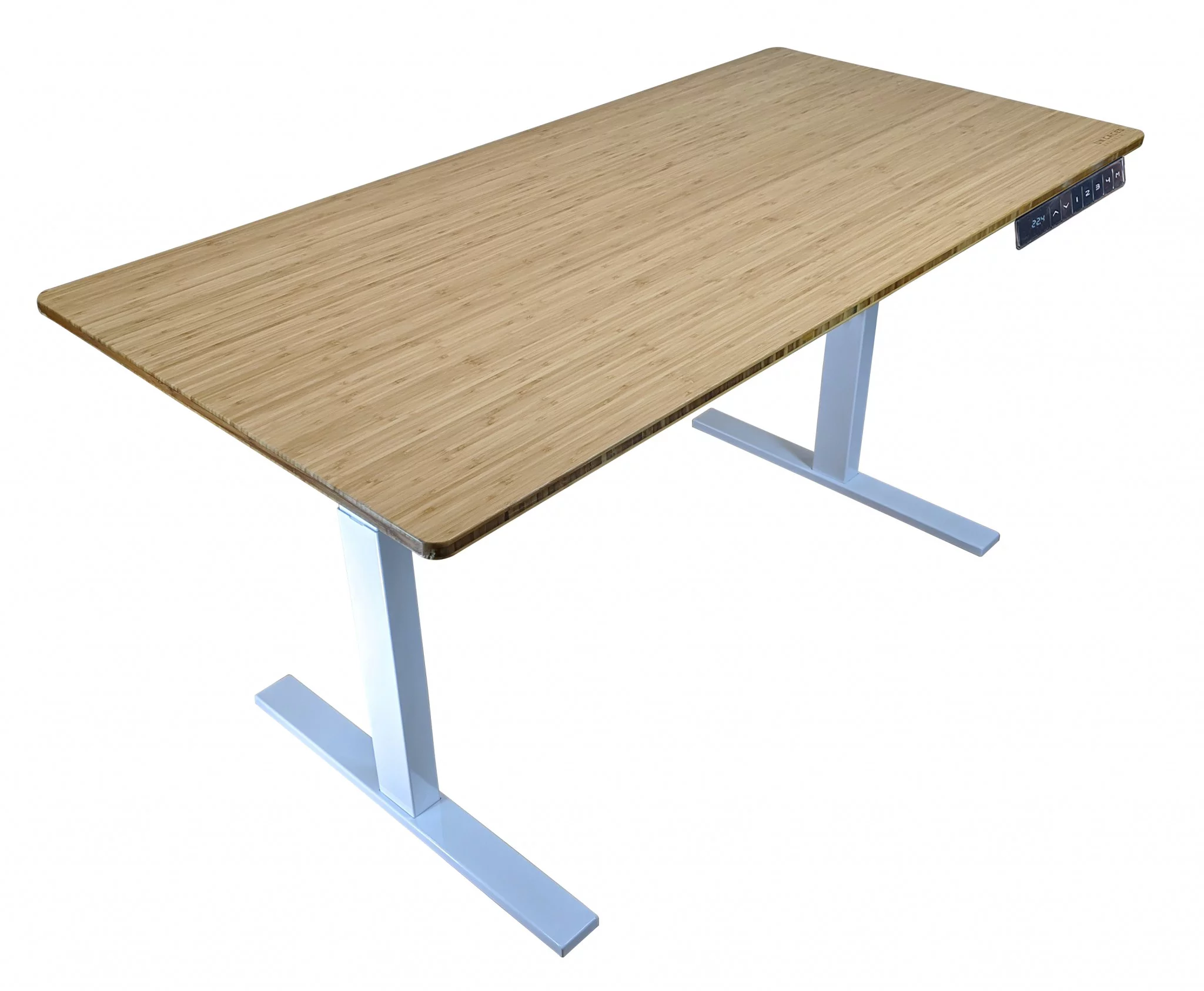 HomeRoots 397742 White & Natural Bamboo 52 in. Dual Motor Electric Office Adjustable Computer Desk