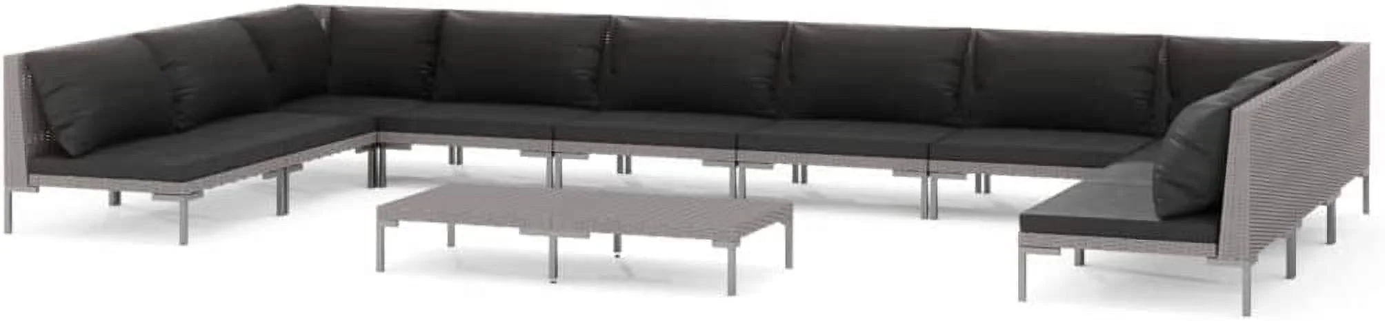 Garden Outdoor Lawn Yard Terrace Balcony Seat Seating Sitting Chair Bench Furniture Patio Sofa Set 12 Piece Patio Lounge Set with Cushions Poly Rattan Dark Gray