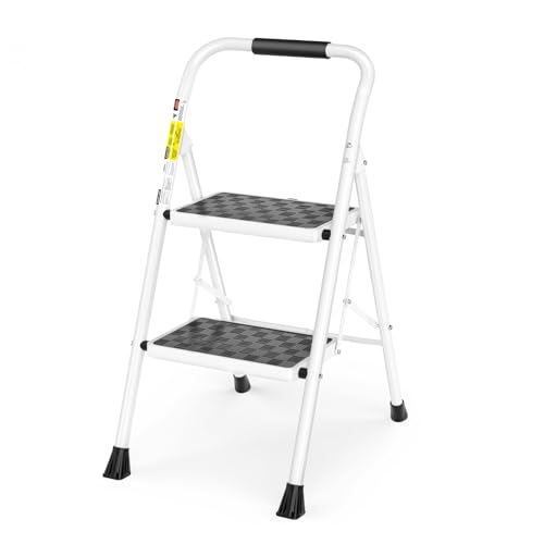 HBTower 2 Step Ladder,2 Step Stool for Adults Folding Step Stool with Cushioned Handle with Wide Anti-Slip Pedal Ergonomic Design