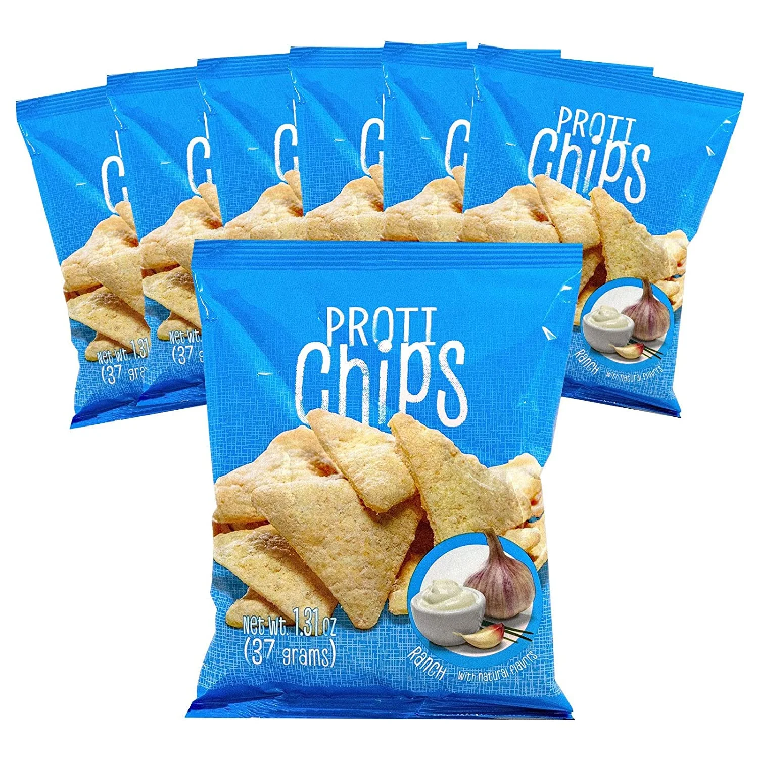 7 Bag Pack High Protein Proti Chips, High Fiber, Low Calorie, Low Carb, Low Fat, Gluten , Ideal Protein Compatible, 7 Single Bag Servings (Ranch)