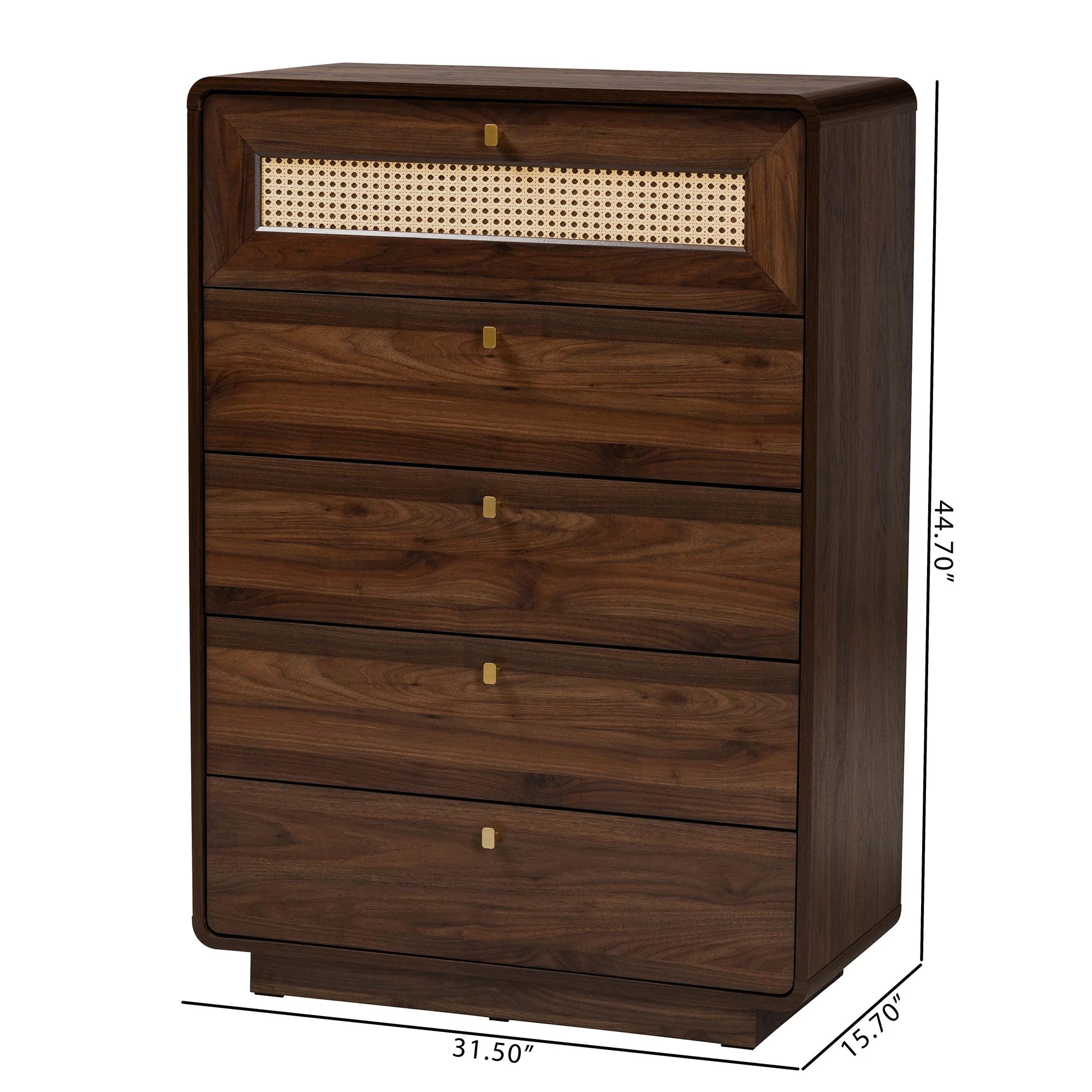 Baxton Studio Jenibelle Classic Chest, 5-Drawer, Walnut Brown