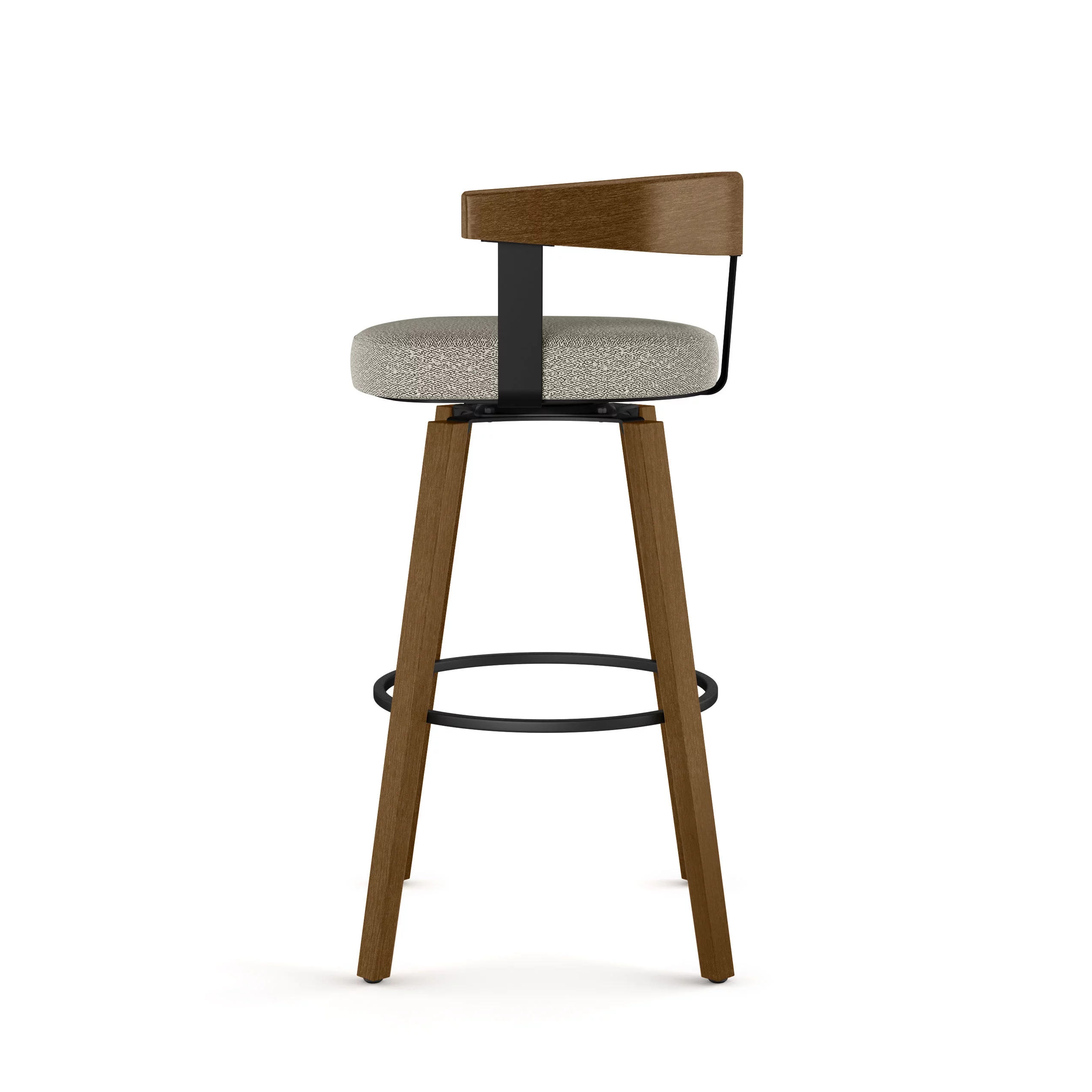 Amisco Cohen 30 In. Swivel Bar Stool - Light Beige & Grey Bouclé Polyester / Light Brown Wood