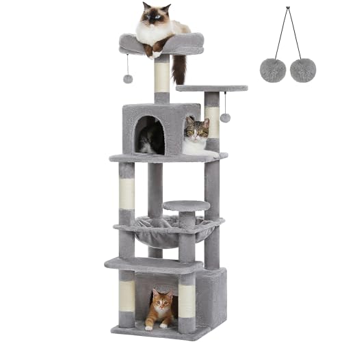 PAWZ Road Large 72 Inch Cat Tree and Tower for Indoor Cats - With Sisal-Covered Scratching Posts, Padded Perches, Condos, and Basket - Gray