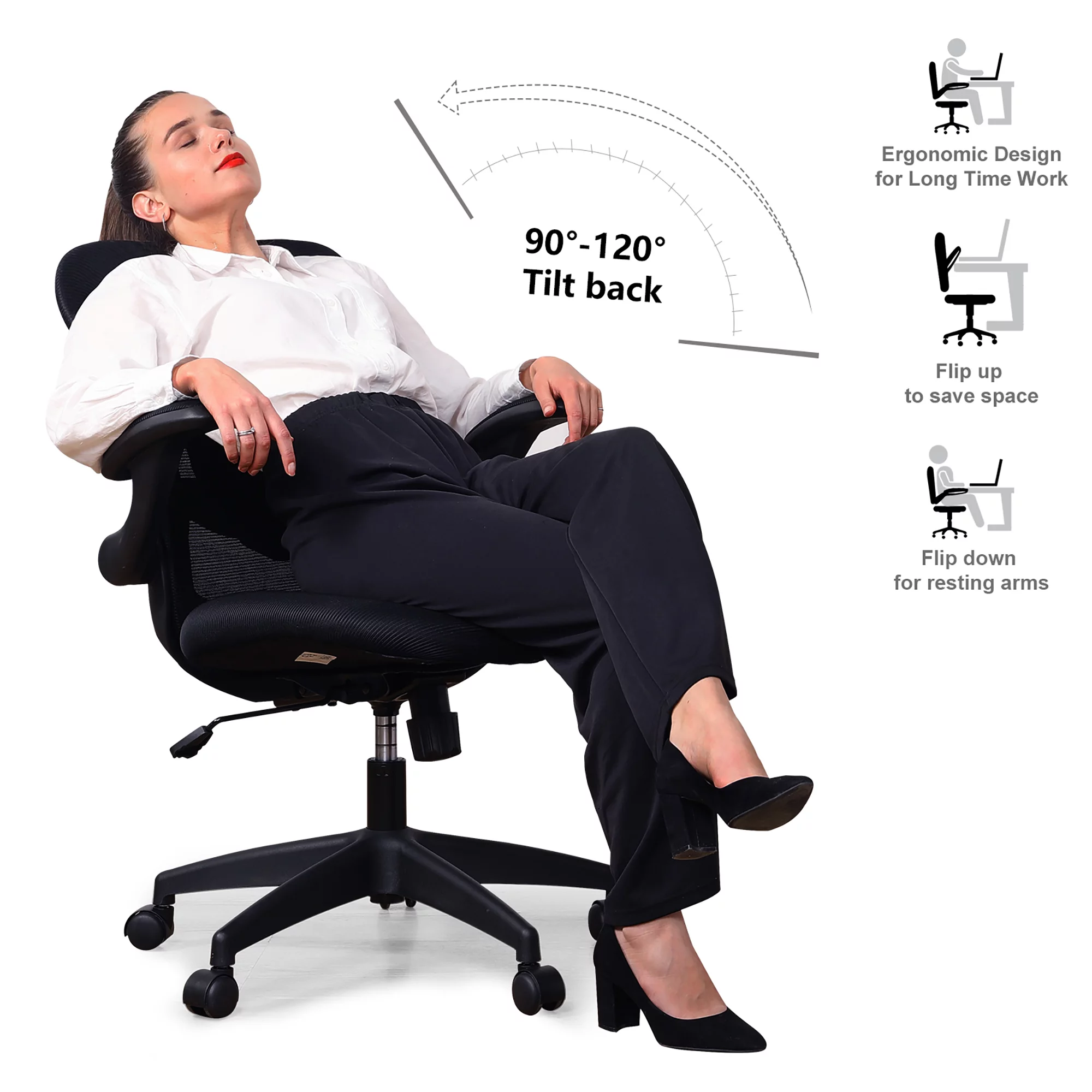 COMHOMA Office Chair Ergonomic Mesh Mid Back Task Chair with Flip-up Arms, Black