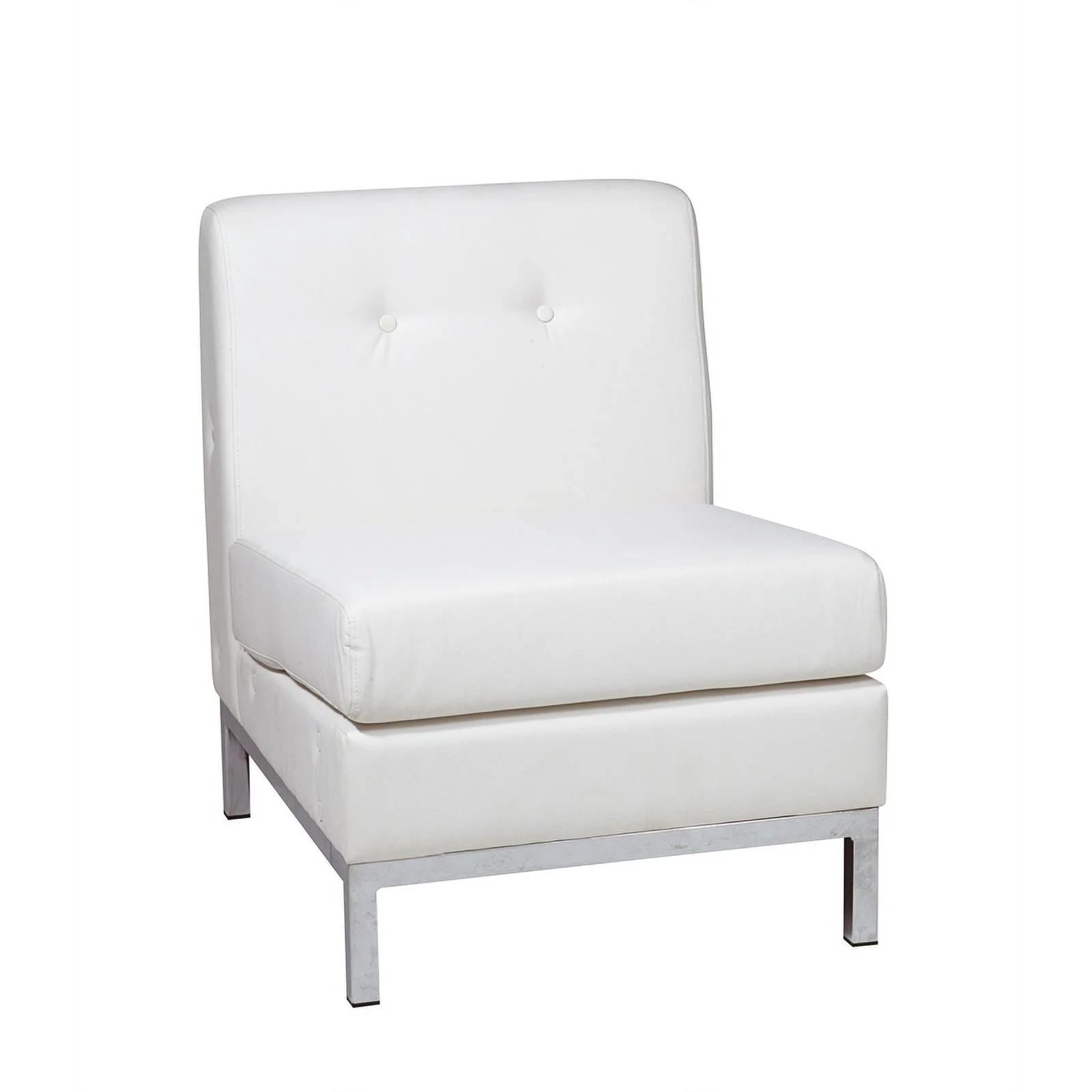 OSP Home Furnishings Wall Street Armless Chair. White Faux Leather.