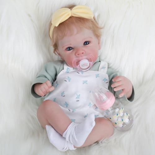 WOOROY Realistic Reborn Baby Dolls - 18-Inch Real Life Newborn Baby Doll with Blonde Hair and Weighted Cloth Body, Lifelike Toddler Dolls Girls with Clothes for Kids Age 3+