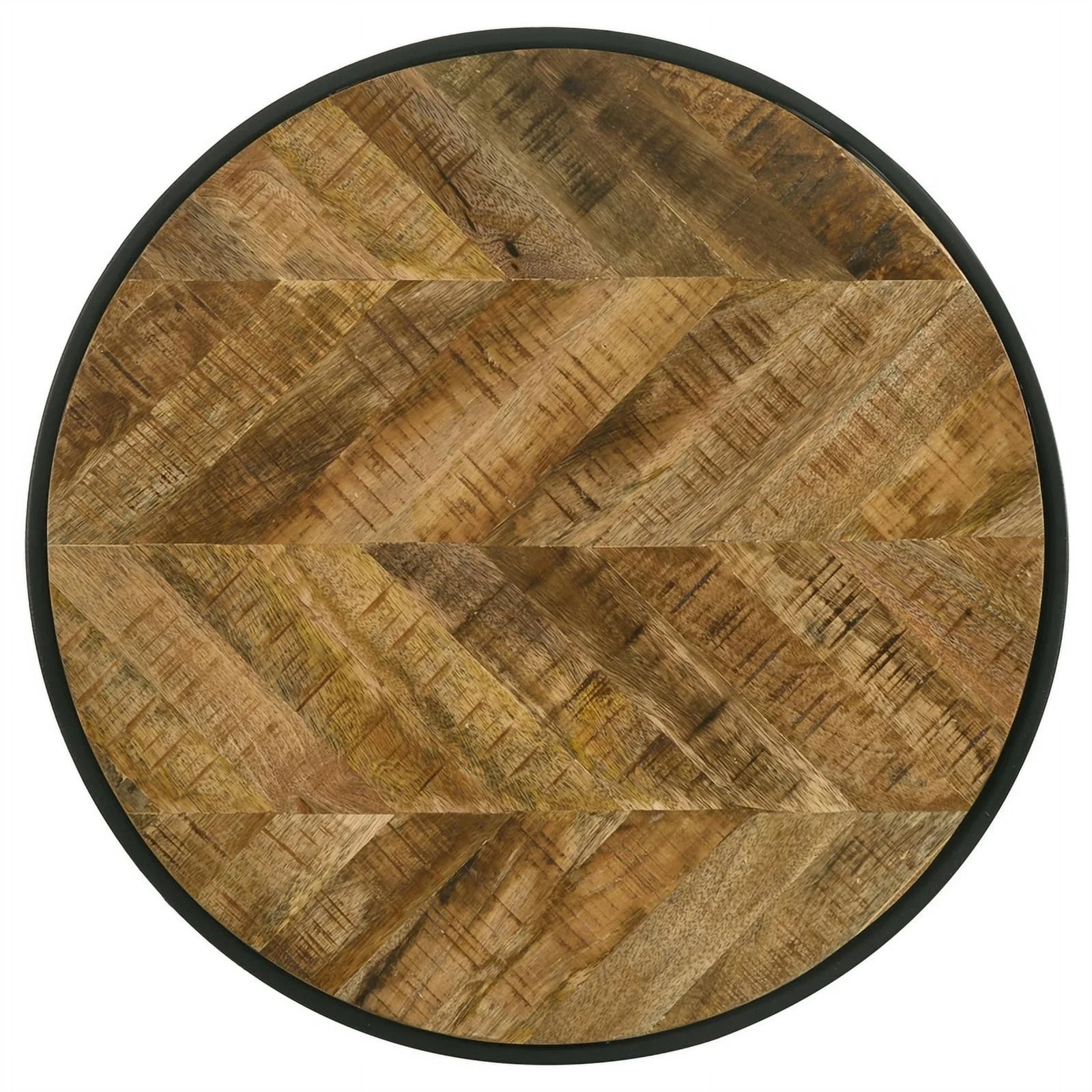 Pemberly Row Round Farmhouse Metal Side Table in Natural Mango and Black