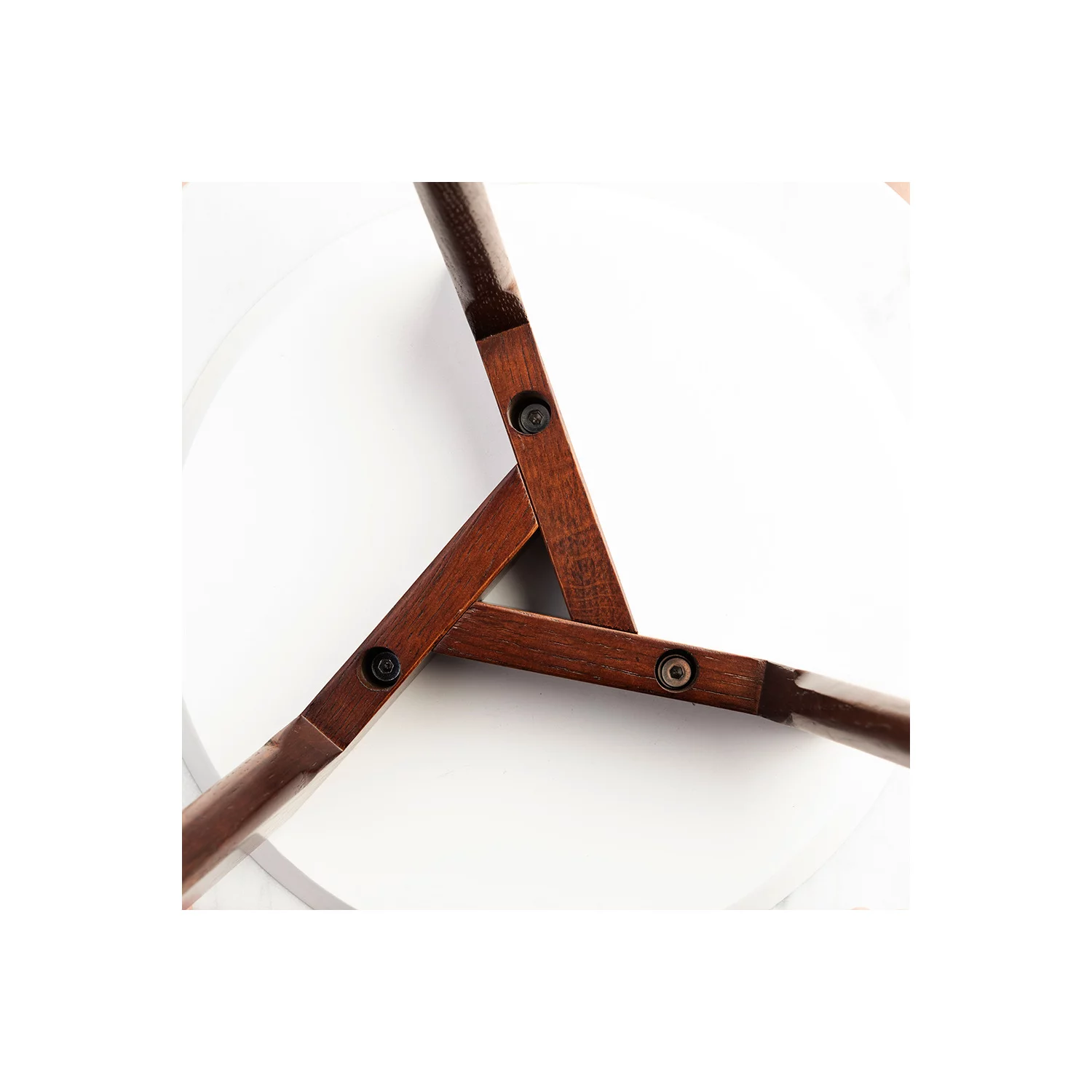 The Bianco Collection  31 in. Cassara Round Italian Carrara White Marble Coffee Table with Walnut Legs