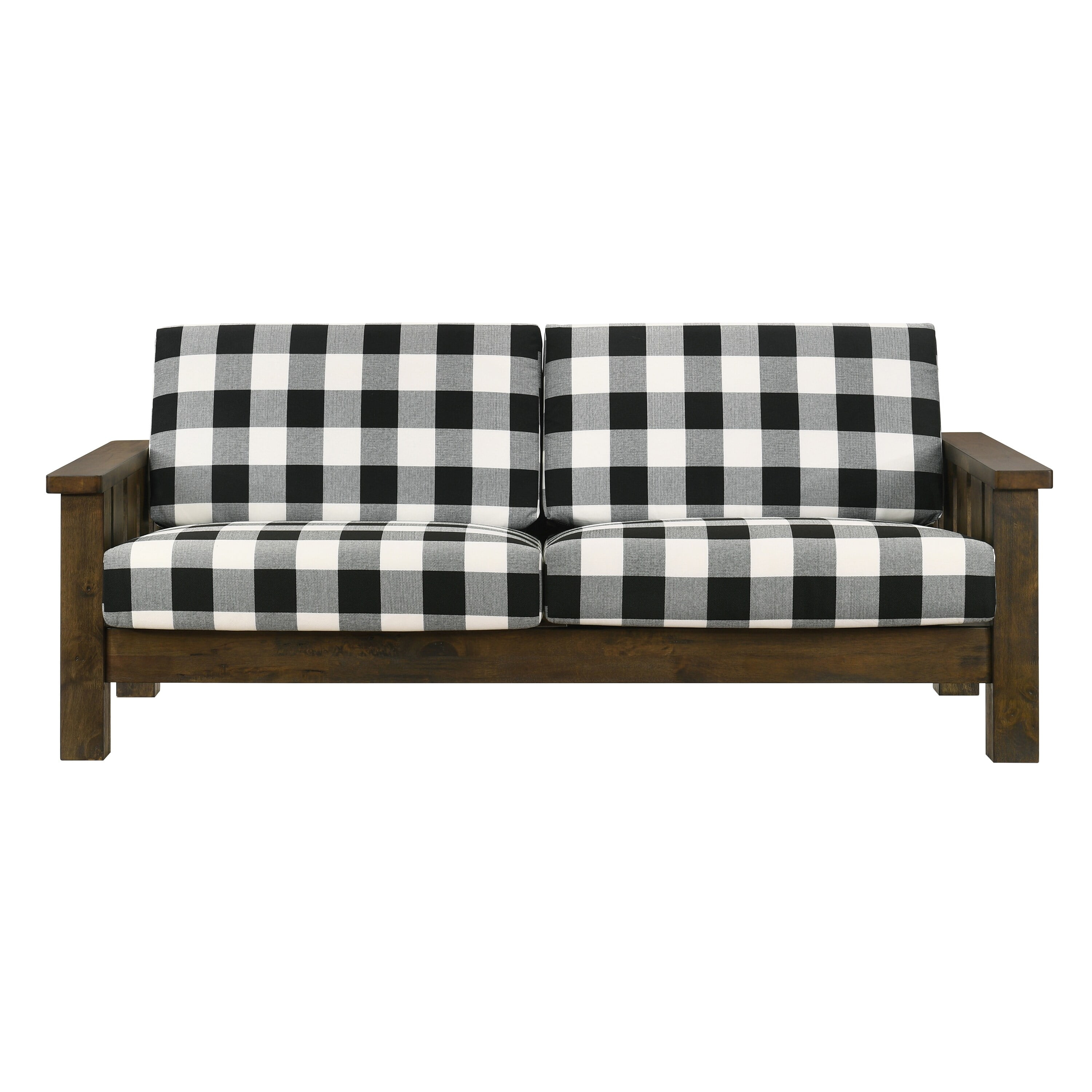 Furniture of America Jimo Farmhouse Black and White Fabric Upholstered Wooden Arms Sofa by