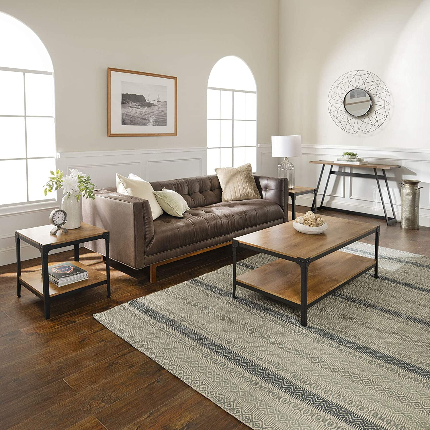 KHBIULIFE Declan Urban Industrial Angle Iron and Wood Coffee Table  46 Inch  Barnwood