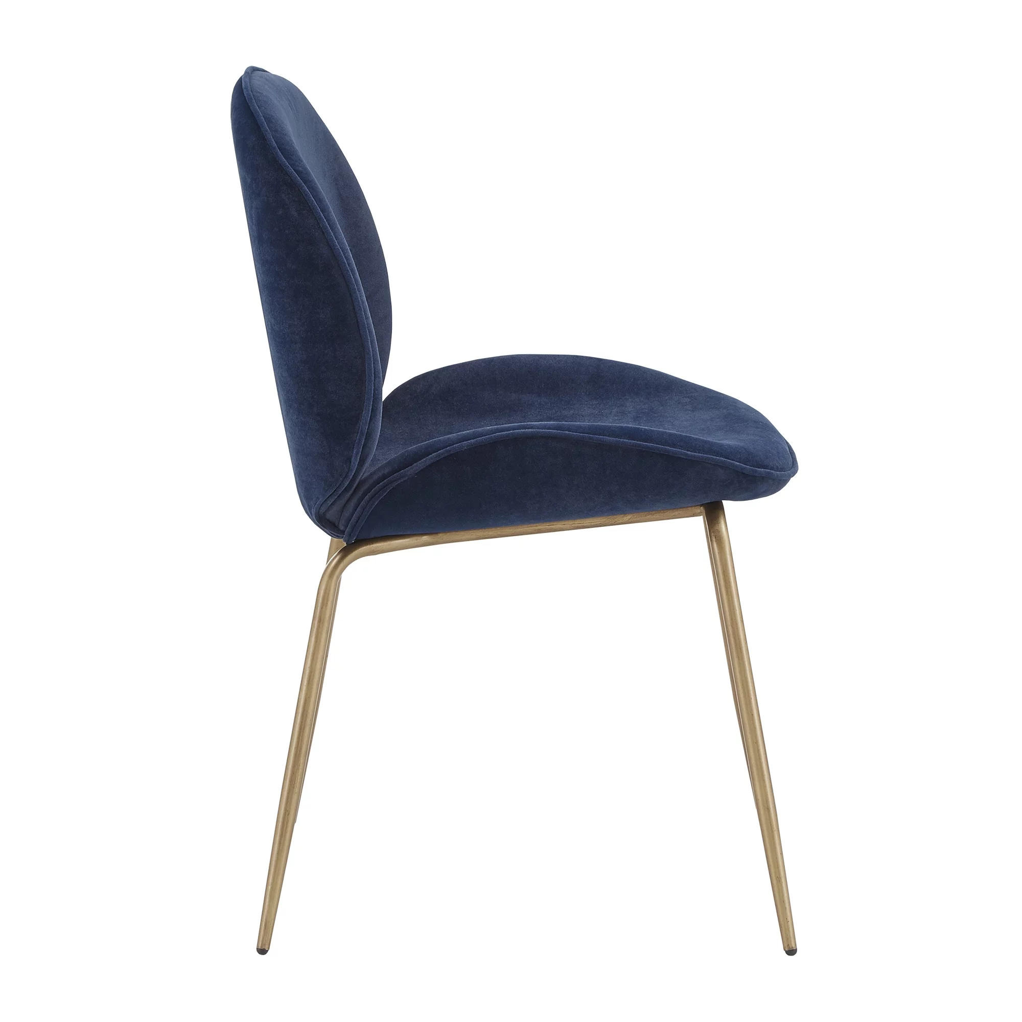Ember Interiors Parisian Fully Upholstered Velvet Dining Chair with Brass Base, Set of 2, Blue