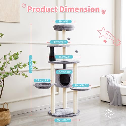 Made4Pets Small Cat Tree Tower, Cat Scratching Post 4-in-1 with Self Groomer Brush, 20