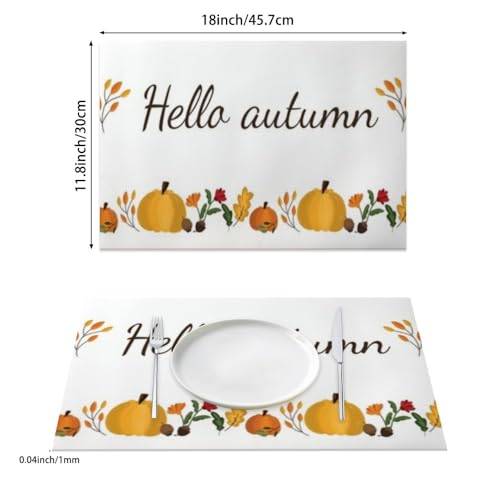 Orange Pumpkin Autumn Table Faux Leather Mat Faux Leather 12 X 18 in Kitchen Mats for Table Cartoon Autumn Border Easy Clean Placemats Non- Slip Placemat Outdoor Party Placemats Valentine 6 Count