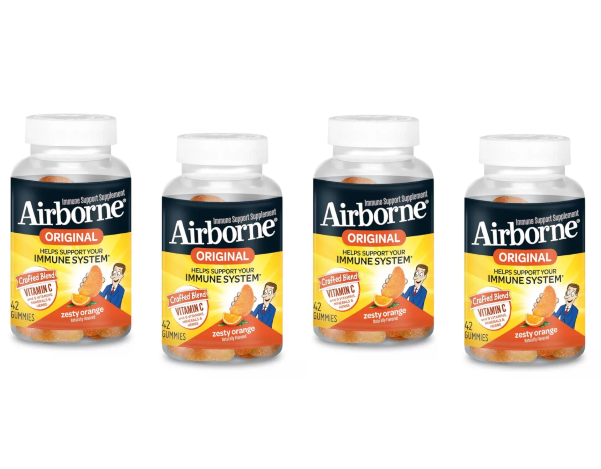 Airborne Orange Flavored Gummies,1000mg of Vitamin C and Minerals & Herbs Immune Support 42 ea (Pack of 4)