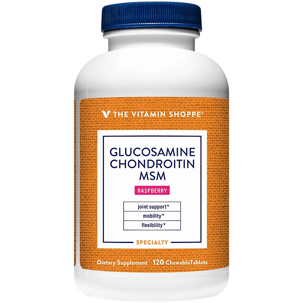 The Vitamin Shoppe Glucosamine Chondroitin MSM Chewable Wafers with 100mg of Branded OptiMSM™ Ingredient – Raspberry Flavor - Supports Healthy Joint Mobility, Flexibility & Structure (120 Count)