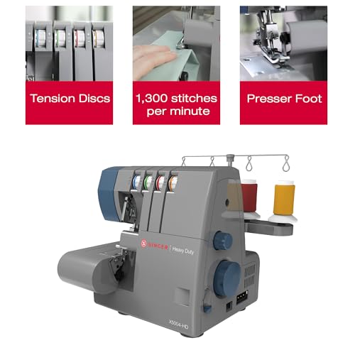 SINGER X5004-HD Metal Frame Serger & Overlock Machine | 2-3-4 Stitch Capability, 8 Built-In Stitches, 1300 Stitches per minute, Adjustable Differential Feed & 2 LED Lights (Grey/Blue)