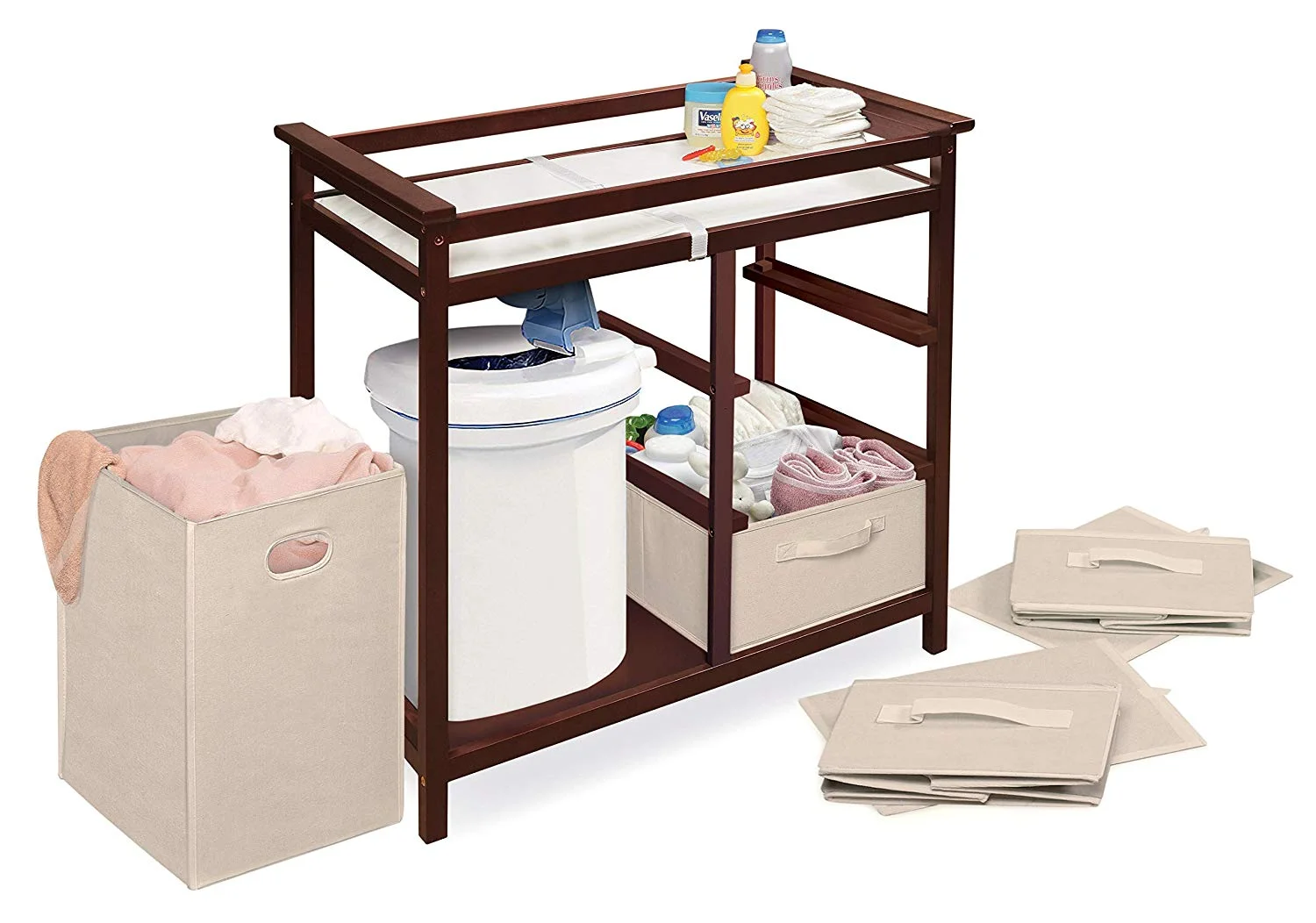 Badger Basket Modern Changing Table with Three Baskets & Hamper-Finish:Cherry