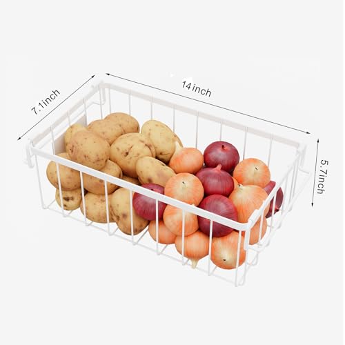 3 Pack Stackable Wire Storage Baskets With Tag, Freezer Organizer Bins for Most 7 Cu.FT Freezer Sort Frozen Meats, Deep Freezer Organizer Bins with Handle Add Space Easy Reach, White