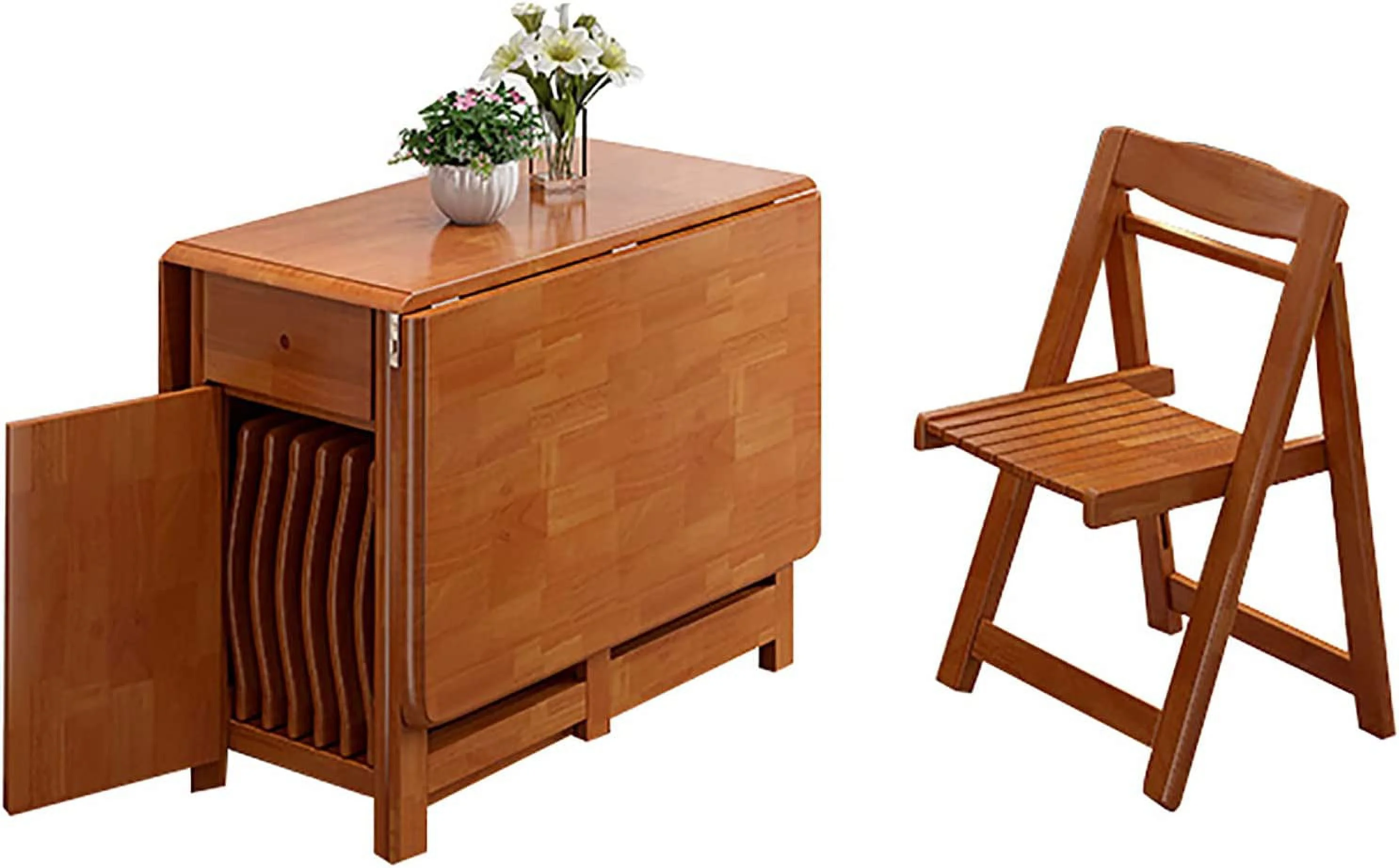 Table And Chairs Drop Leaf Extension Dinner Table With Wheels And Drawer Solid Wood Farmhouse Dining Table Set 5 Pieces Space Saving Kitchen Island Table Chairs(Table and 4 chairs  Brown