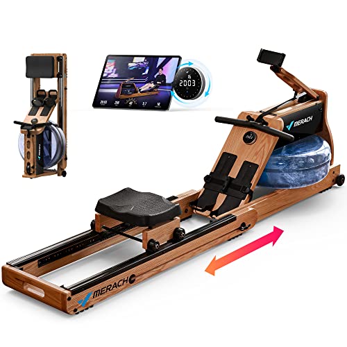 MERACH Water Rowing Machines for Home, Foldable Row Machine with 400LBS Weight Capacity, Dedicated Monitor and Comfortable Seat, Free MERACH App for Immersive Water Rower