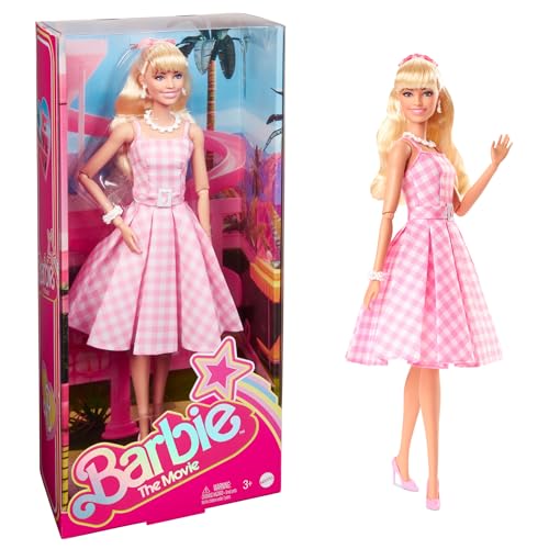 Barbie The Movie Doll, Margot Robbie as, Collectible Doll Wearing Pink and White Gingham Dress with Daisy Chain Necklace