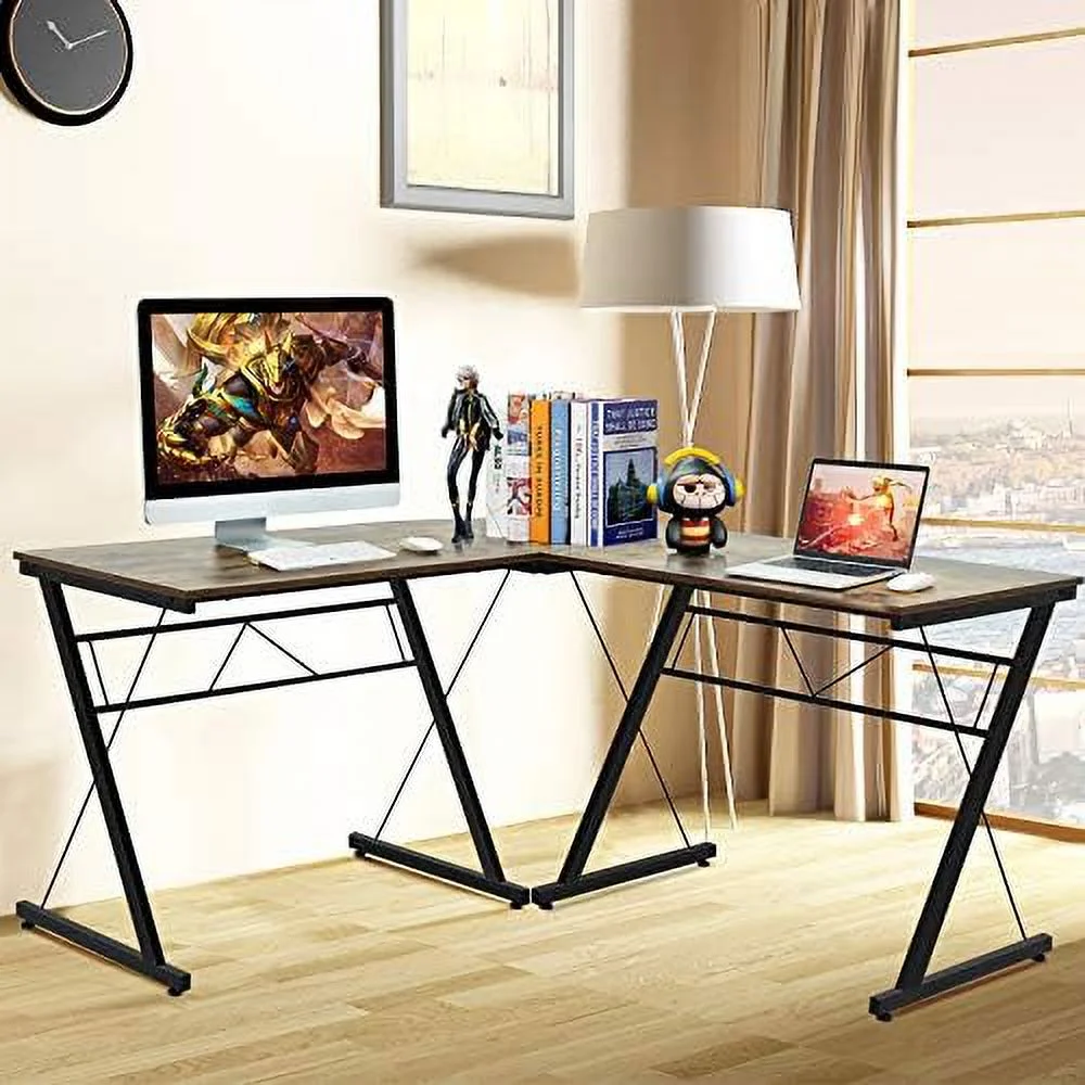 RUNFAYBIU L-Shaped Desk Corner Computer Desk  Space-Saving & Multifunctional Home Office Desk Writing Workstation Study Desk with Round Corner (Black)