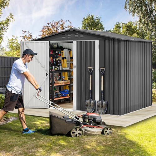 DWVO 6x4ft Storage Shed for Outdoors, Metal Sturdy Weatherproof Tool Locker with Secure Door and Ventilation for Equipment, Mowers, Bikes, Outdoor Spaces, Dark Gray