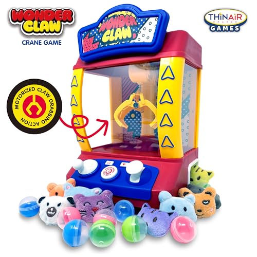 Wonder Claw Machine Crane Game for Kids - Arcade Style with 9 Stuffed Animal Prizes and 9 Balls, Sound Effects - Perfect Birthday Surprise Toy Grabber Arcade Game