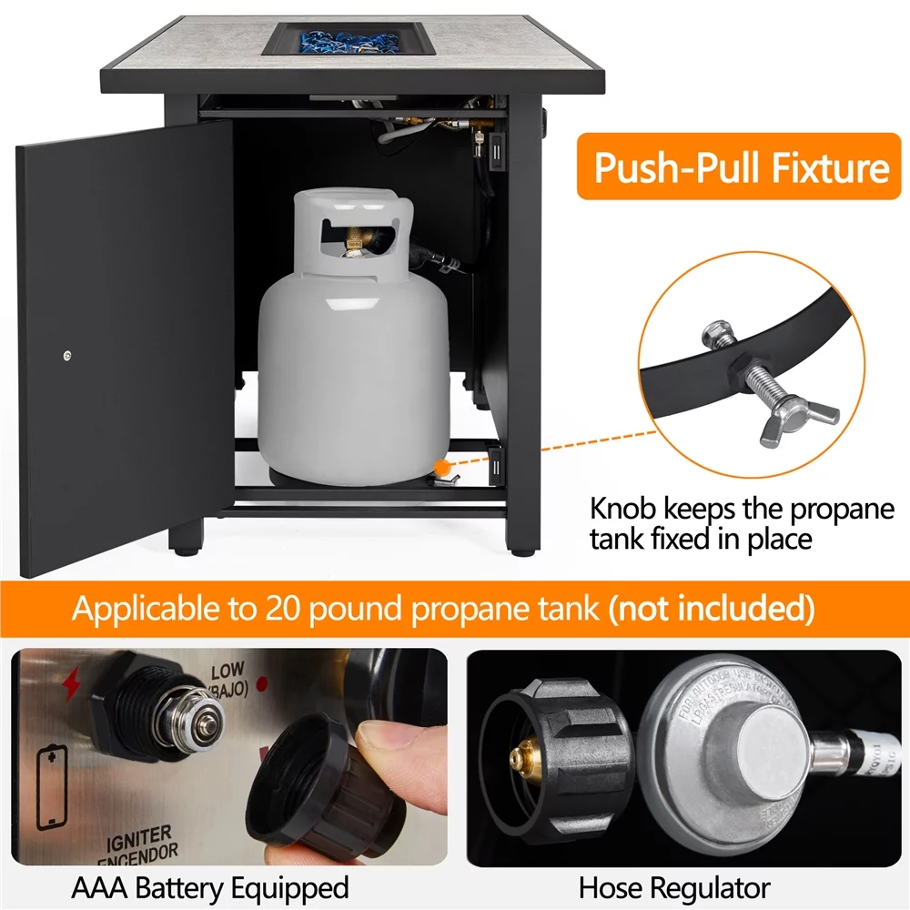 Topeakmart 43″ Metal Fire Table w/ Ceramic Top & Cover, Black/Wood