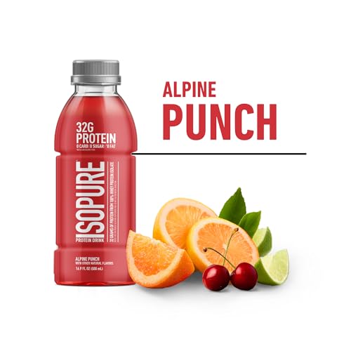 Isopure Zero Carb 32g Clear Protein Ready-to-Drink, Whey Protein Isolate, Blue Raspberry, 12 Pack (Packaging May Vary)