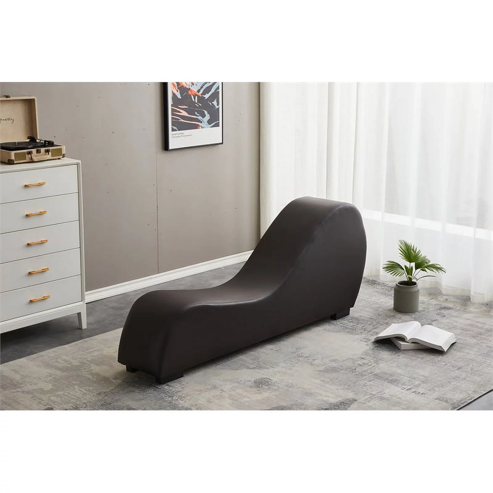 Bowery Hill Modern Faux Leather Yoga Relaxing Chaise in Brown