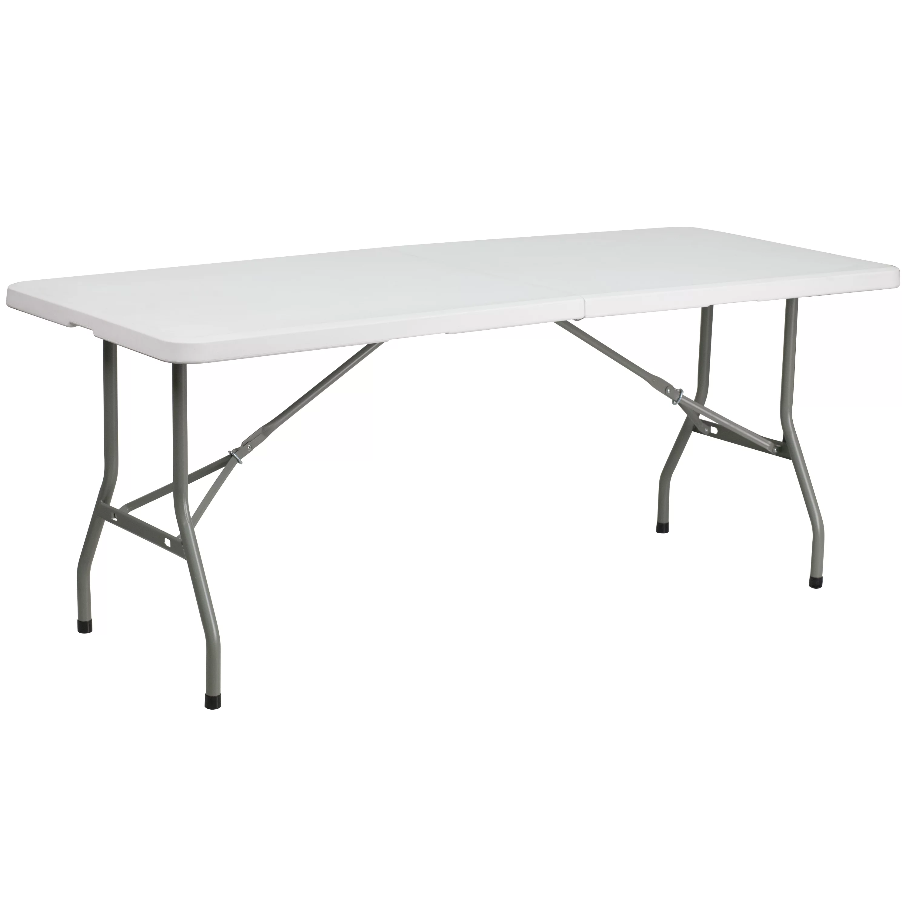 Emma + Oliver 6-Foot Bi-Fold Granite White Plastic Folding Table with Carrying Handle