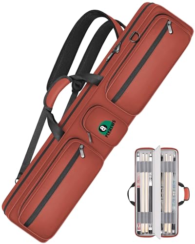 Pool Cue Case, Pool Stick Case 4x5 with Multiple Pockets Holds 4 Butts 5 Shafts, Soft Padded Sturdy Pool Cue Bag, Billiard Cue Backpack with Adjustable Shoulder Straps for Men and Women