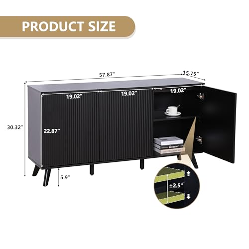 Fluted Sideboard Buffet Cabinet with Storage, Modern Storage Cabinet with 3 Doors, Wood Credenza Buffet Sideboards, Console Table for Kitchen Dining Living Room Entryway (Walnut)