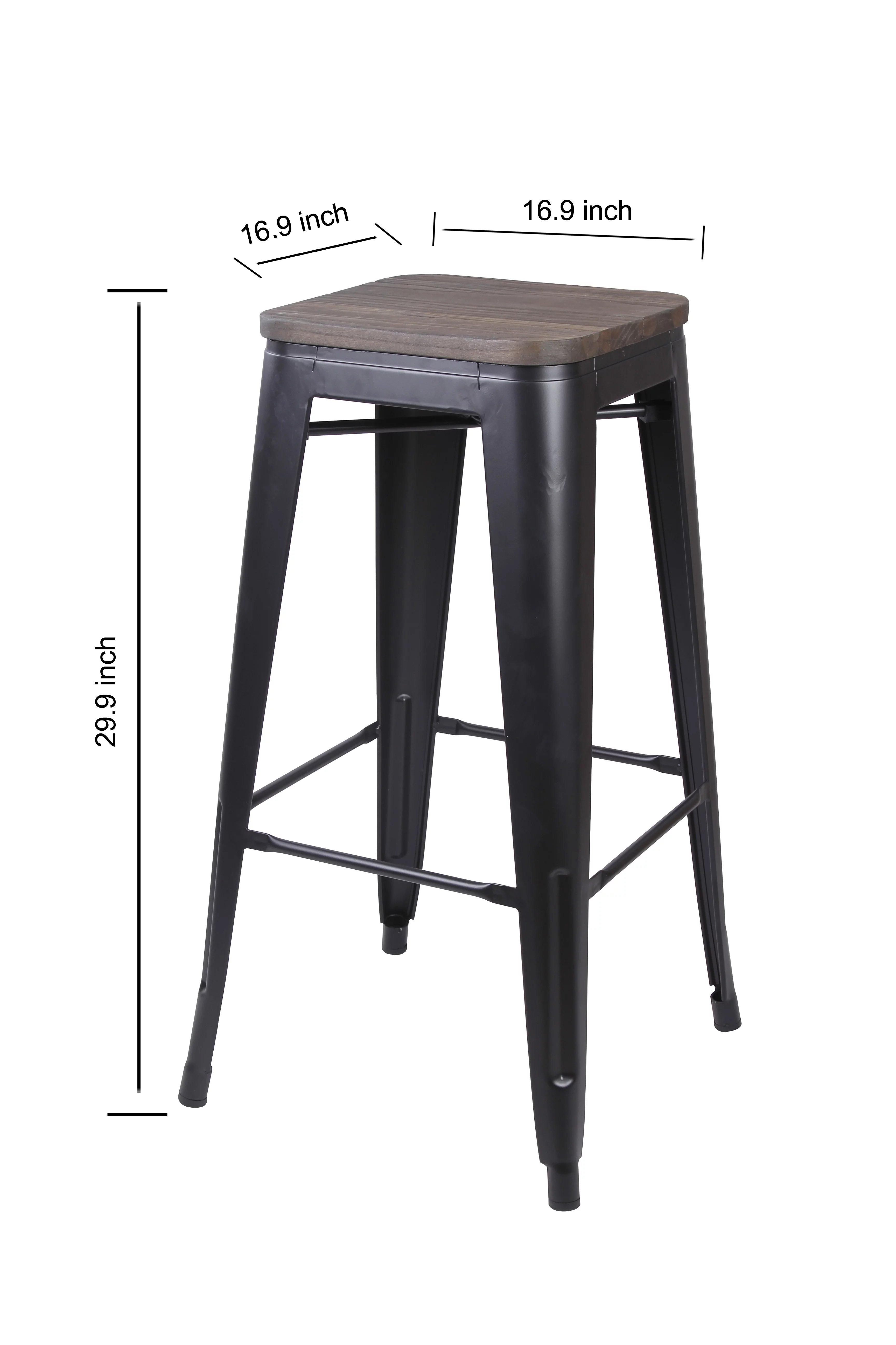 GIA Design Group 30 Inch Black Backless Counter Height Metal Barstools with Dark Wood Seat,Set of 2