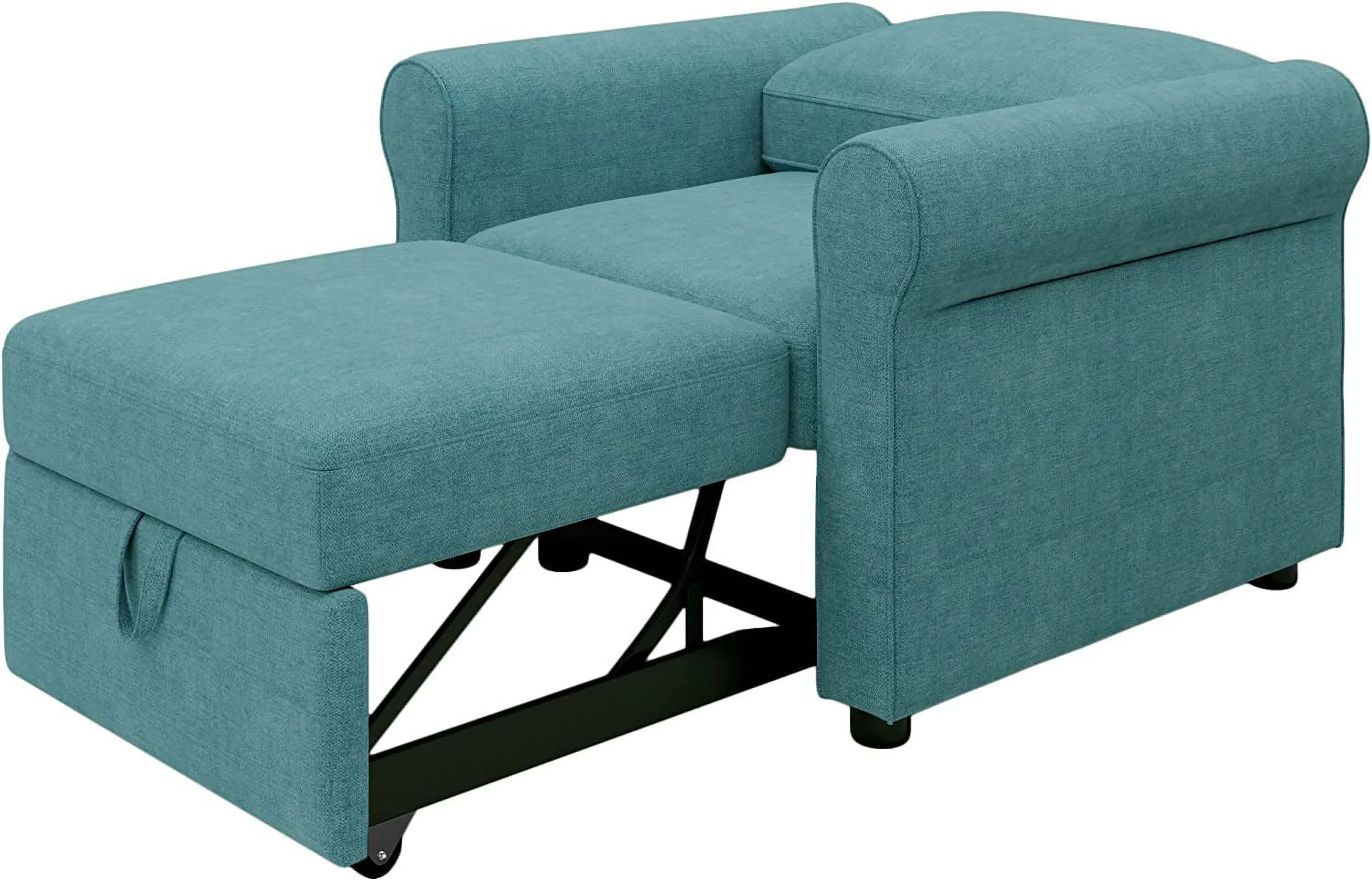 Convertible Sleeper Chair Bed, 3-In-1 Single Chair Bed With Adjustable Backrest, Pull Out Sleeper Chair Futon Sofa Chair, Modern Linen Fabric, Teal