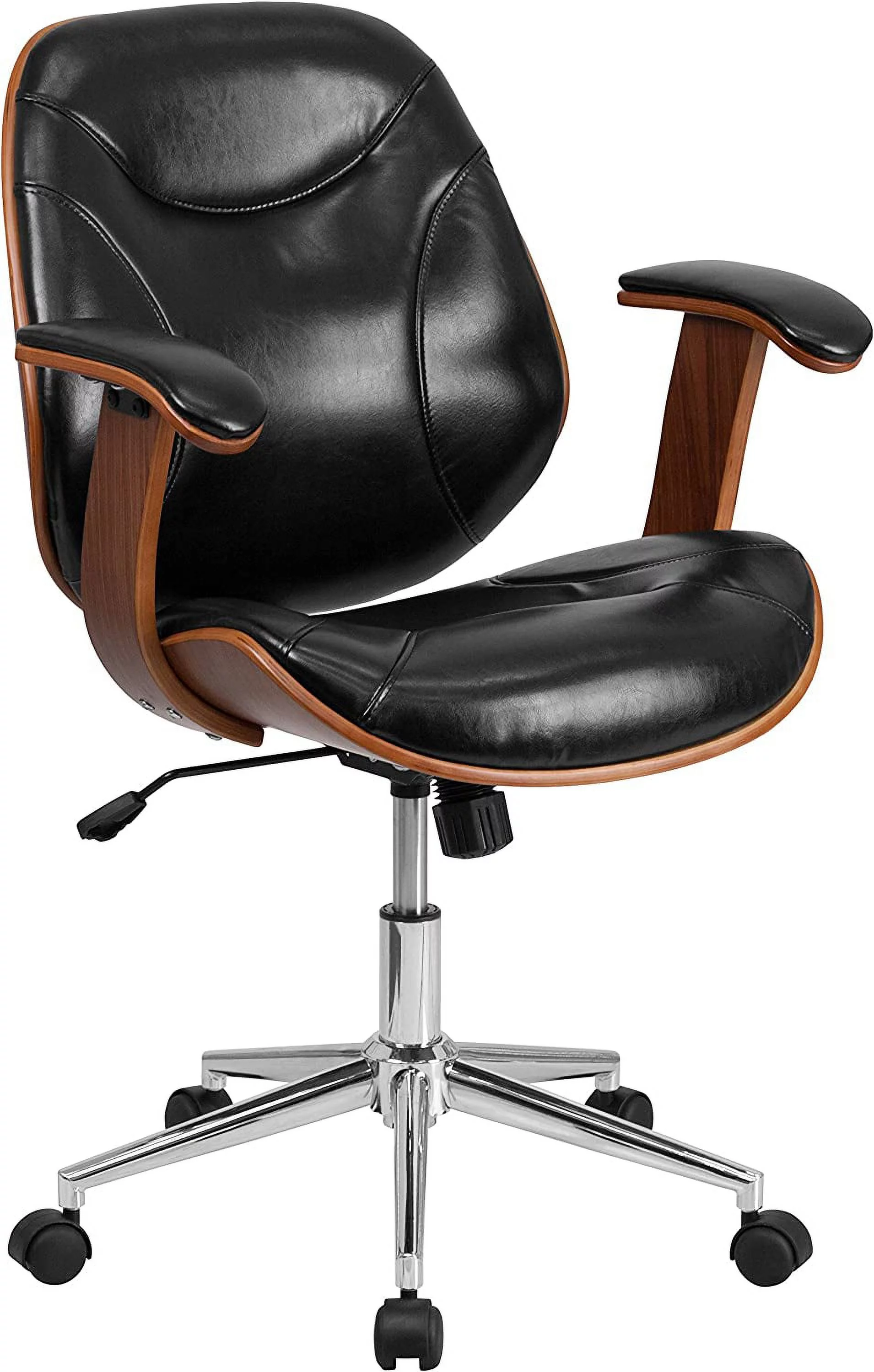 RUNFAYBIU Frederick Mid-Back Ergonomic Office Chair Executive Swivel Bentwood Frame Desk Chair in Black Faux Leather