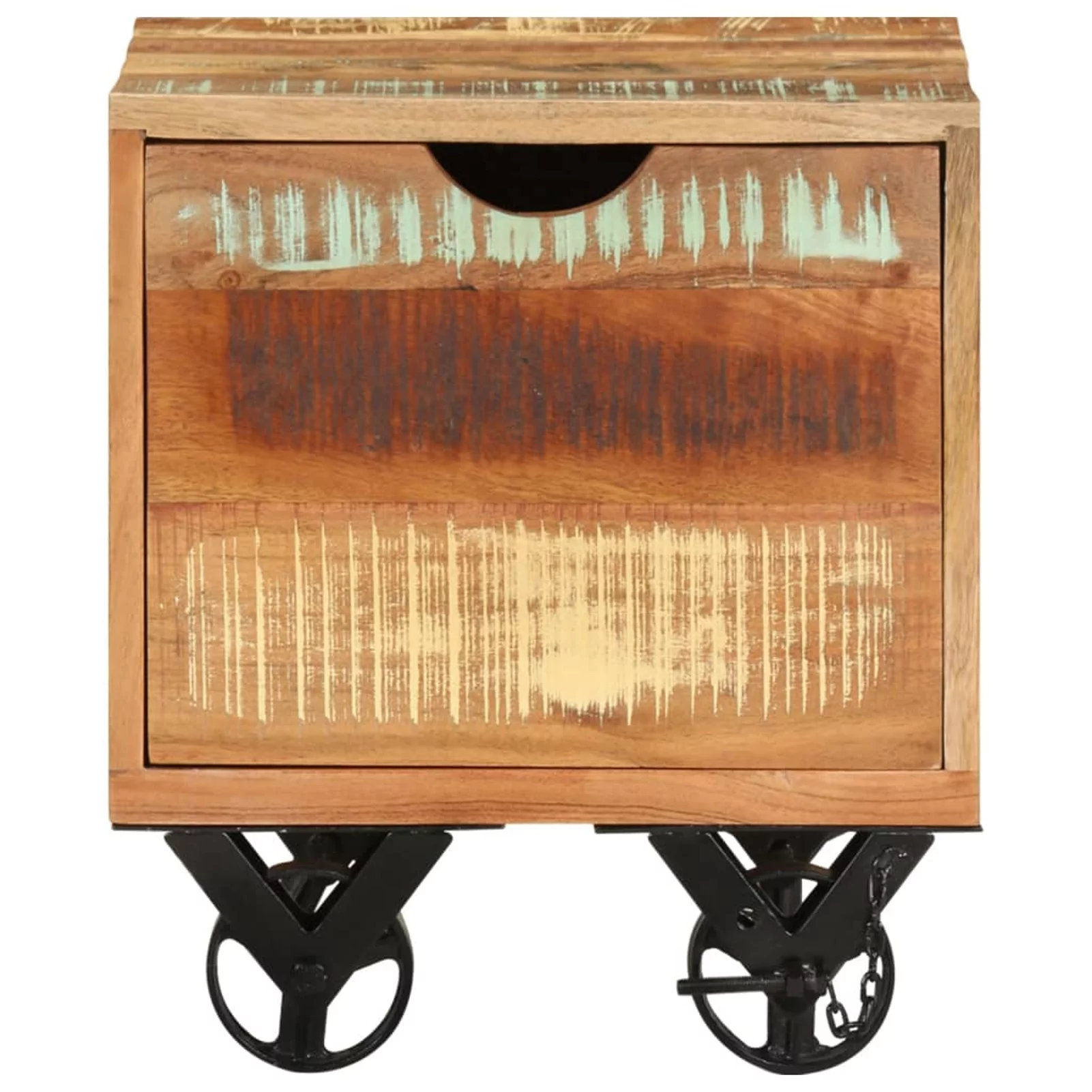 moobody Side Table with Storage Drawer and Wheels Reclaimed Wood Sofa and Couch End Table for Living Room, Bedroom, Home Furniture 15.7 x 15.7 x 17.7 Inches (L x W x H)