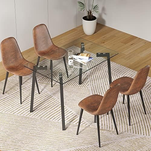 RUNFAYBIU 47 inch Small Dining Room Table 0.31 Thick Tempered Glass Table Top Clear Office Table Desk Transparent Glass Dining Table Rectangle Kitchen Dinner Table with Wood Coat Metal Le